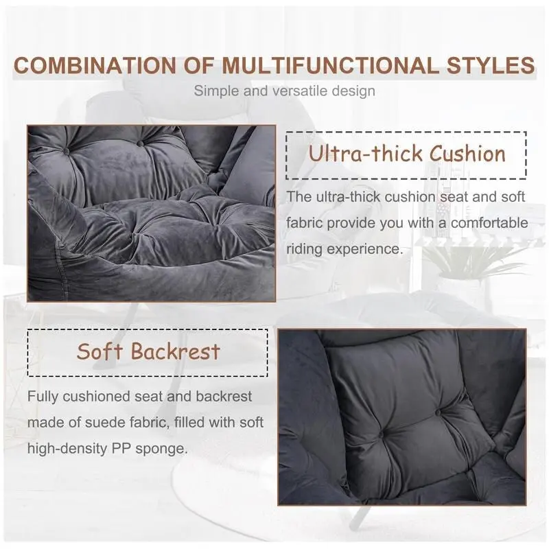 Modern Cotton Thick Padded Lazy Chair With Folding Ottoman