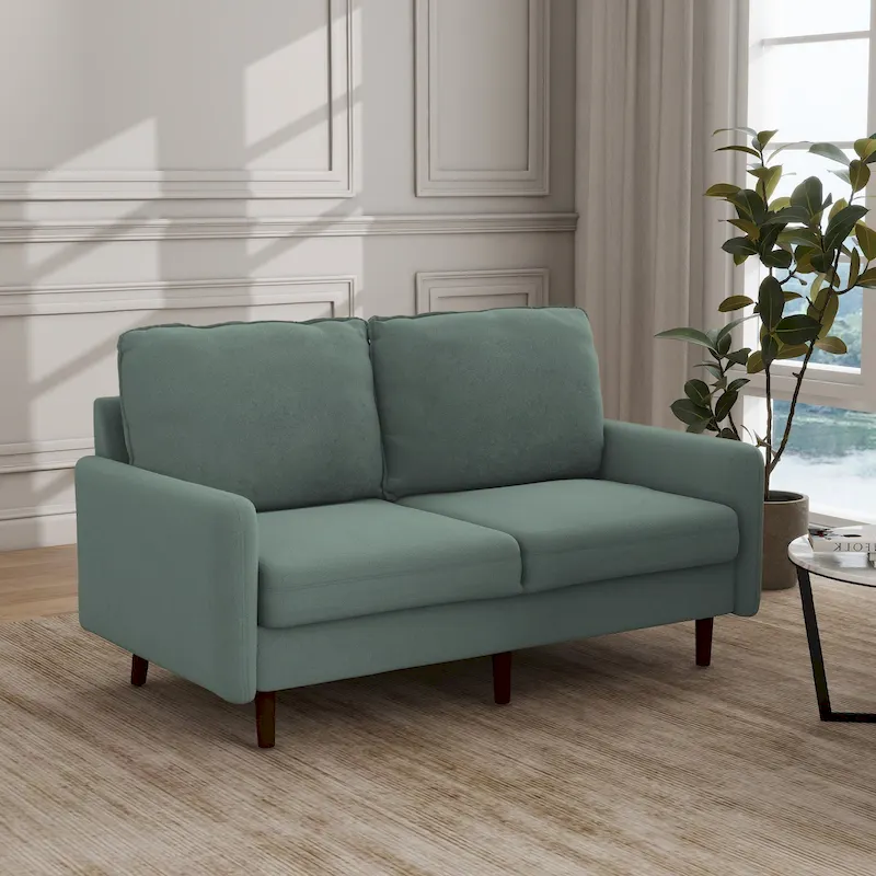Modern Loveseat Velvet Wood Legs Sofa
