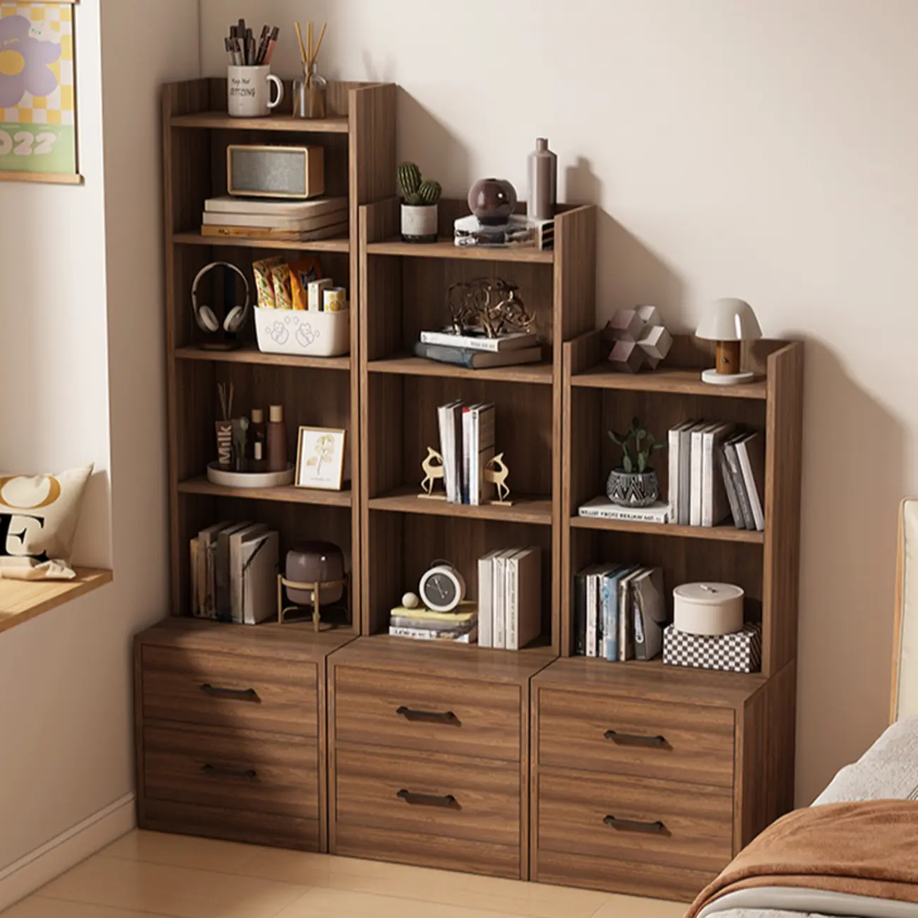 Multi-functional Wooden 5-Shelf Closed Back White Bookcase