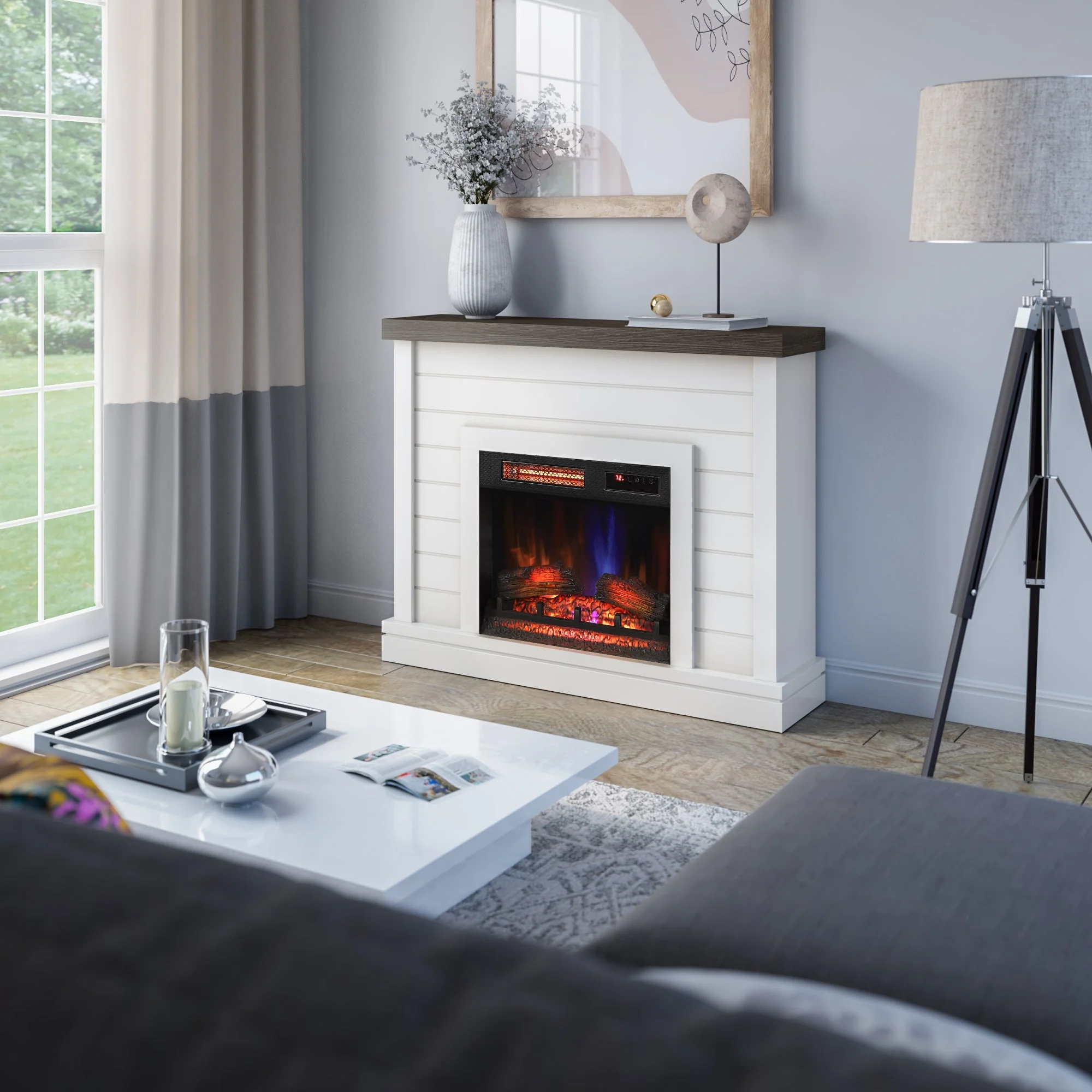 duraflame? Electric Fireplace Shiplap Wall Mantel