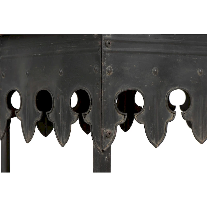 Zinc-Finished Metal and Wood Scalloped Edge Sofa Table