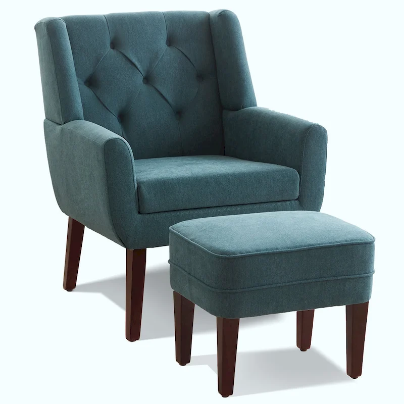 HUIMO Fabric Arm Chair Accent Chair and Ottoman Set Grey/ Beige/ Blue/ Dark Teal