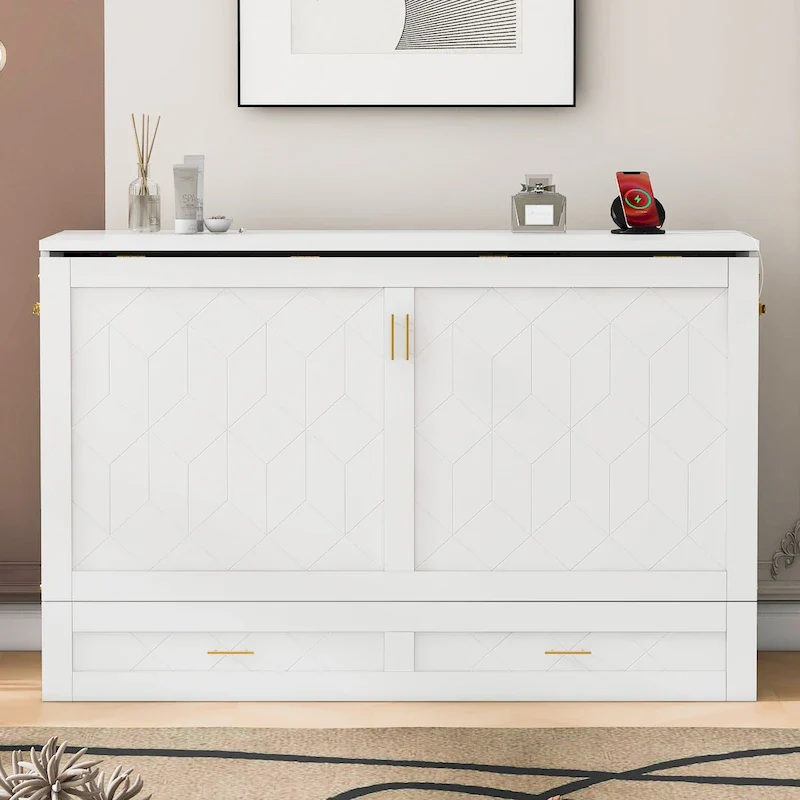 Wooden Loft Bed with Upholstered Storage Shelf and Desk