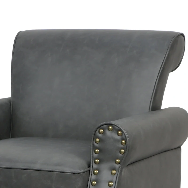 PU Leather Accent Chair, Brown/Black/Grey, Rolled Arms, Nailhead Trim, Set of 2, Seats 2