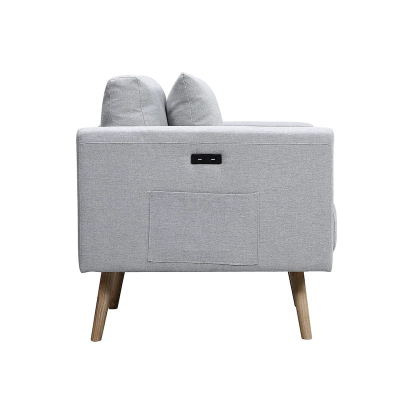 Linen Upholstered Loveseat with 2 Pillows