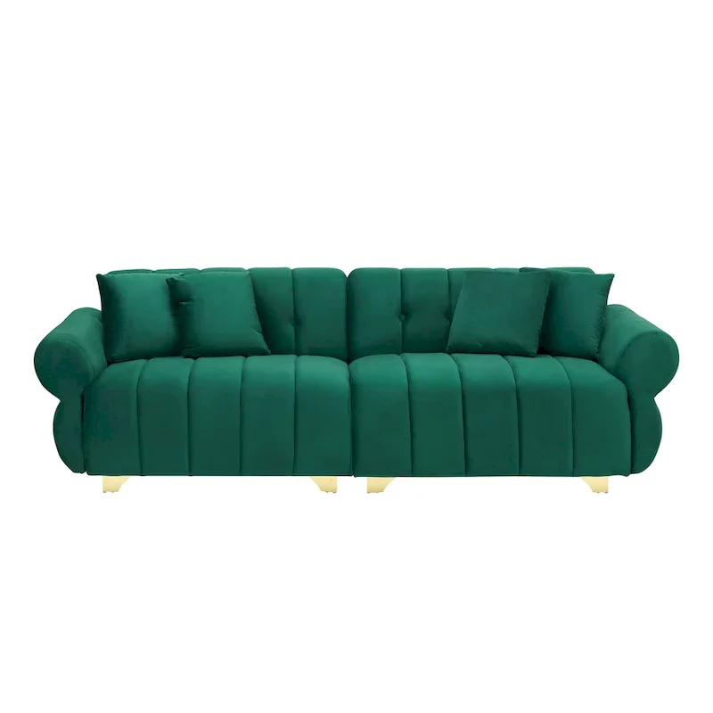 Green Velvet 3-seater Sofa with Spring-Wrapped Cushions