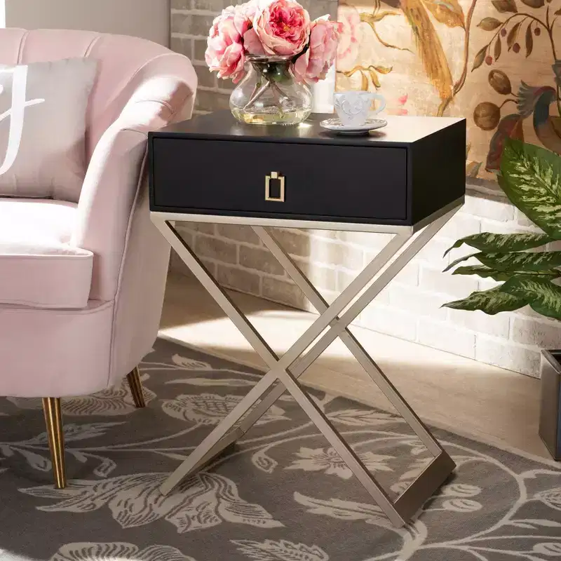 1 Drawer Patricia Brass Tone Metal Nightstand - Baxton Studio