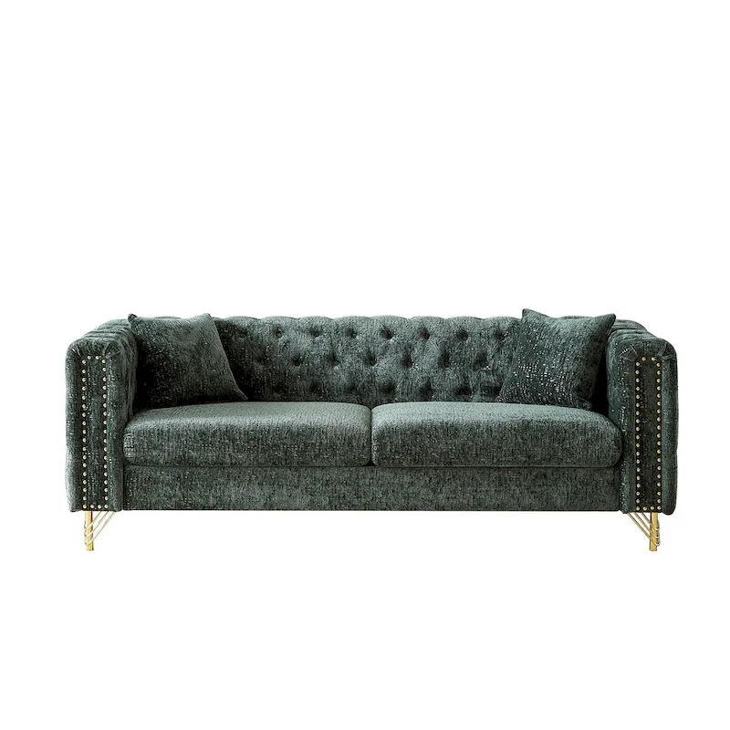 Chenille Tufted Upholstered 3-seater Sofa with Metal Legs