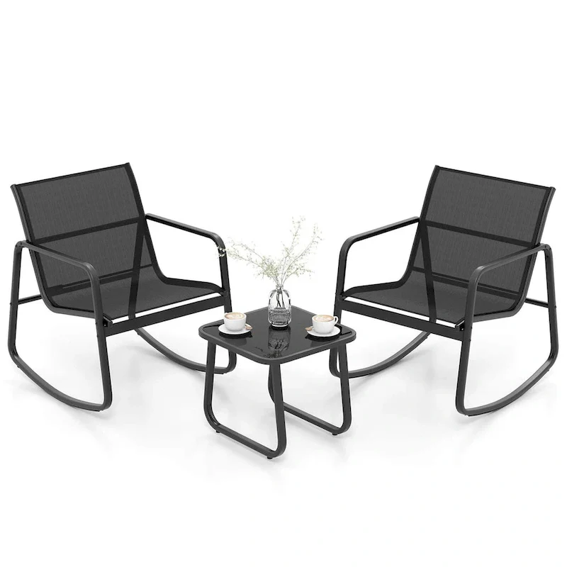 Costway 3 Piece Patio Rocking Set 2 Rocking Bistro Chairs & Glass-Top - See Details
