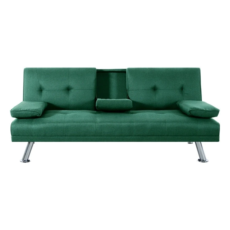 Futon Sofa Bed Couch with Armrest & Cupholders, Faux Leather Sofa Bed Couch Convertible Folding Reclining Small Couch