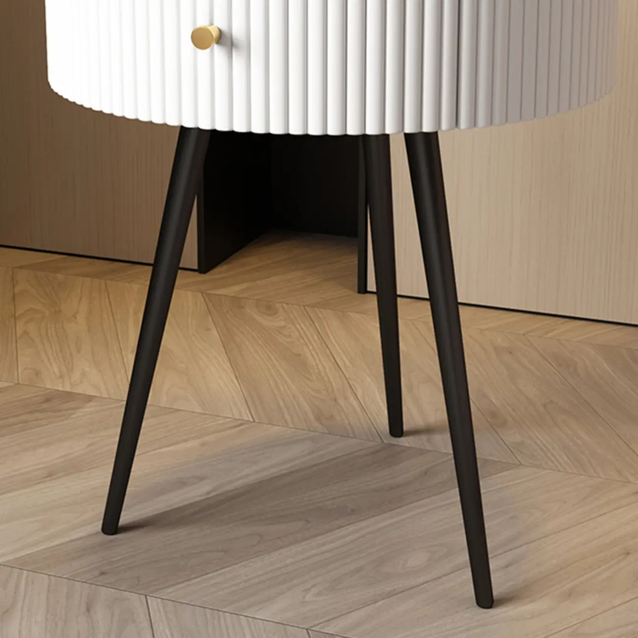 Modern Sintered Stone Top Round Drawer Tripod Nightstand