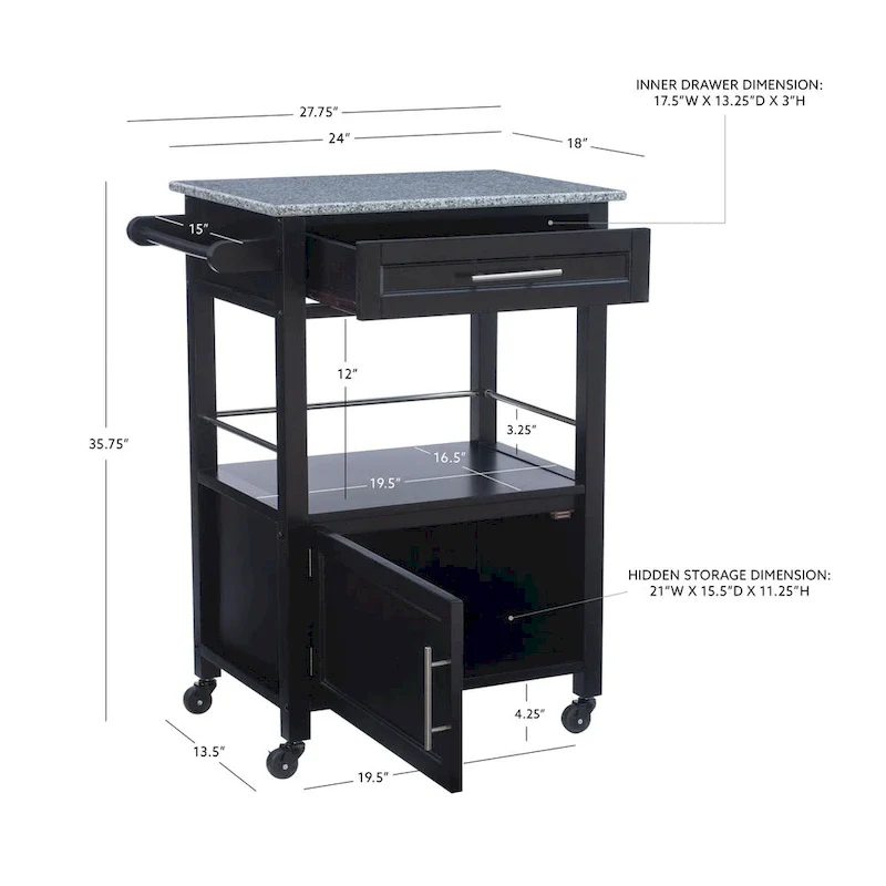 Elaine Mobile Kitchen Cart with Granite Top