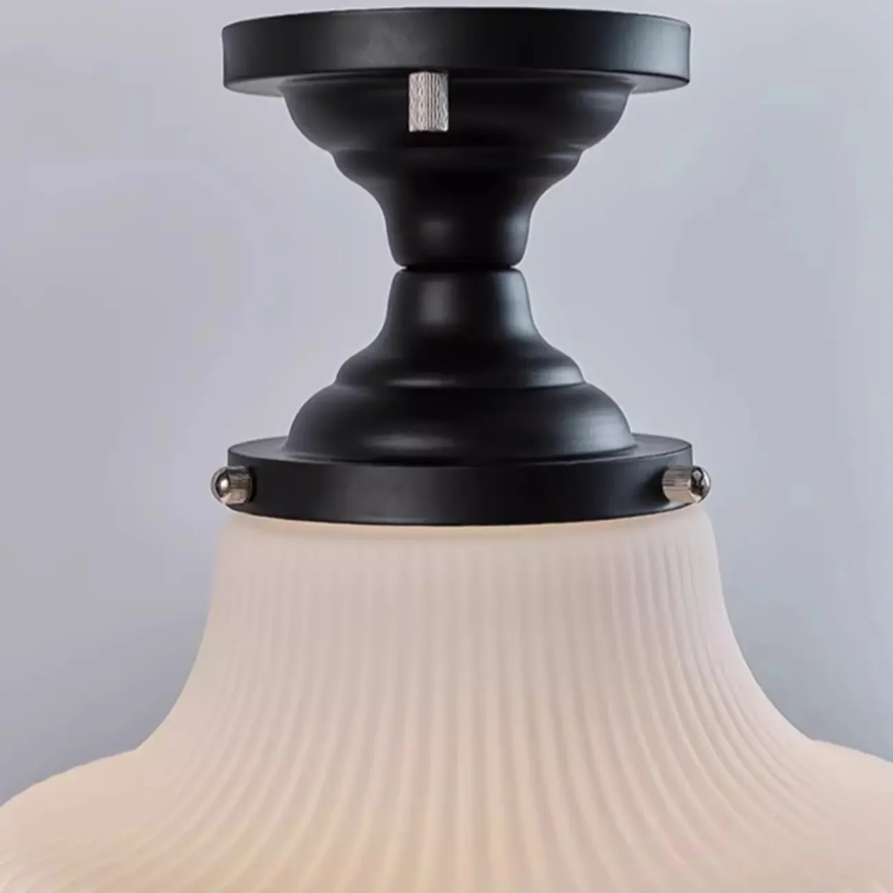 Art Deco Black Metal Glass Modern Semi-Flush Ceiling Light