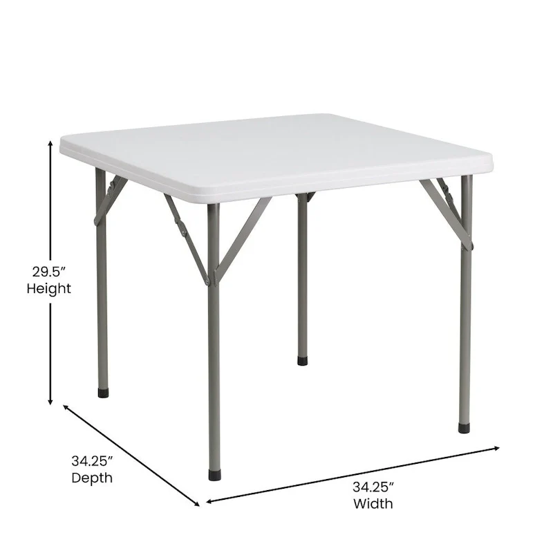 2.85-Foot Square Plastic Folding Table - Event Folding Table - 34.25D x 34.25W x 29.5H
