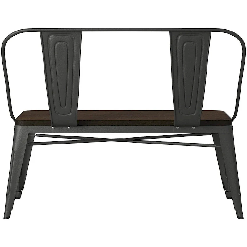 Metal Wood Top Dining Bench, Gunmetal