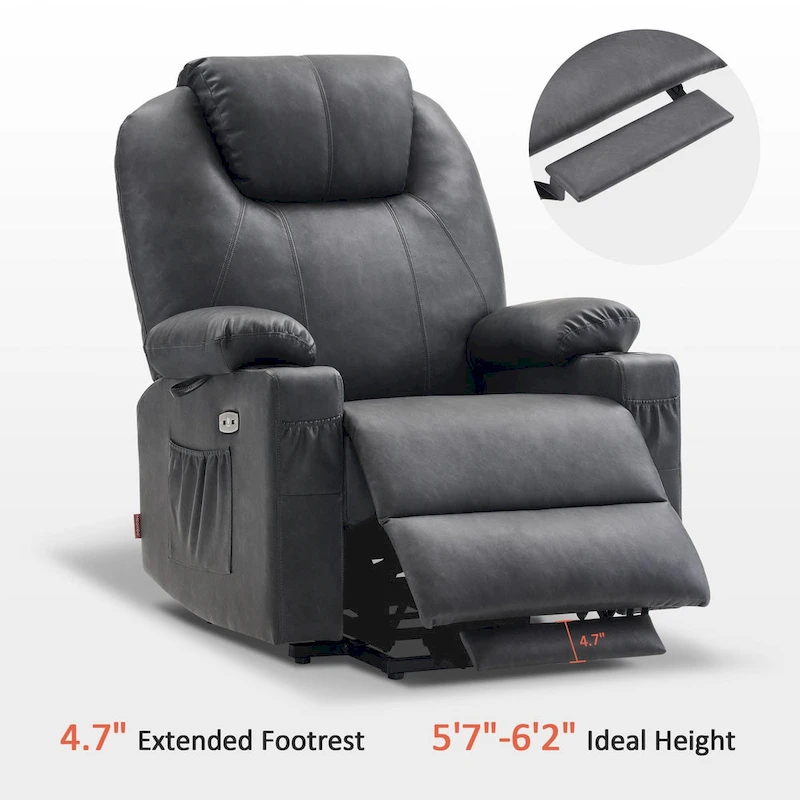 MCombo Large Power Lift Recliner Leather Chair with Massage, Heat, Cup Holders,Extended Footrest, Leather 7516