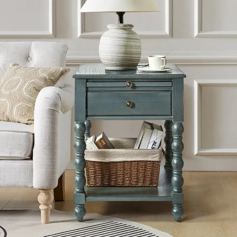 Eric Traditional 26 Tall Solid Wood End Table with USB by HULALA HOME