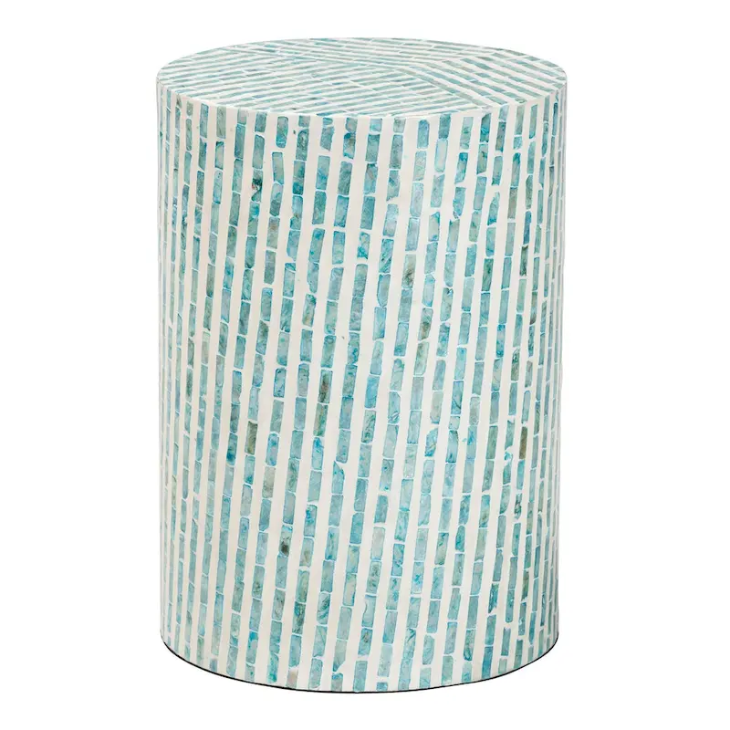 Draven Modern Bohemian White and Blue Mother of Pearl End Table