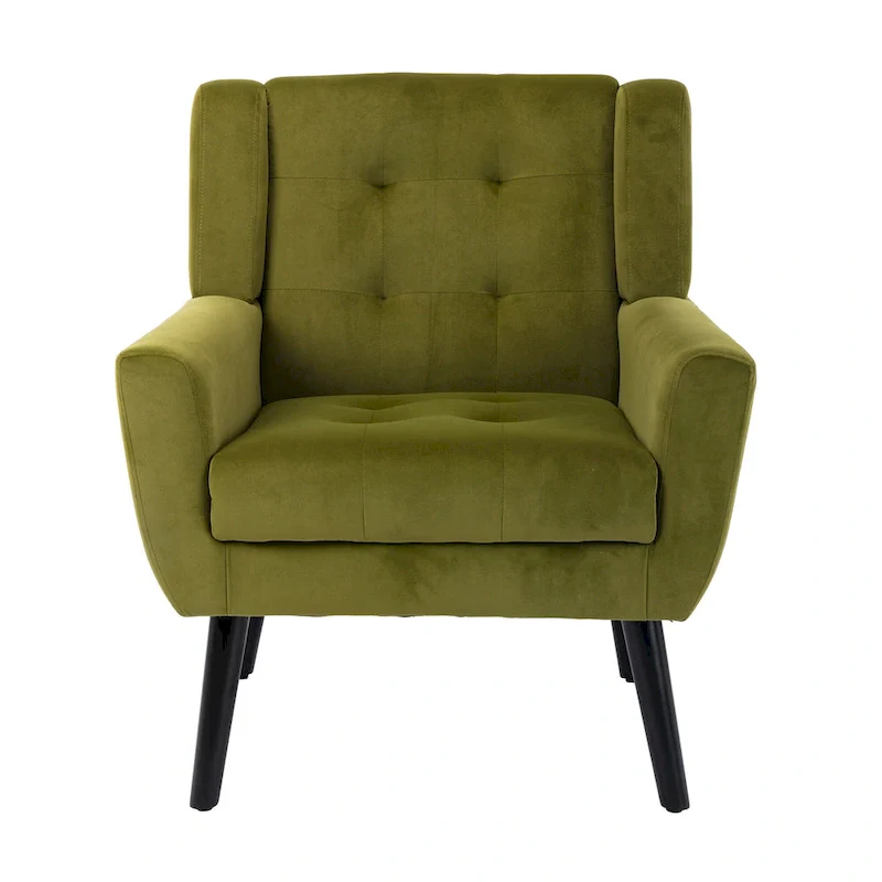 Green Velvet 29.53 Upholstered Tufted Accent Chair with Solid Black Wood Legs