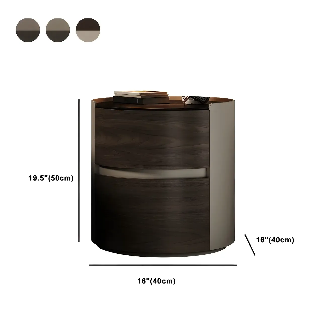 Modern Slate Countertop Round 2-Drawer Nightstand