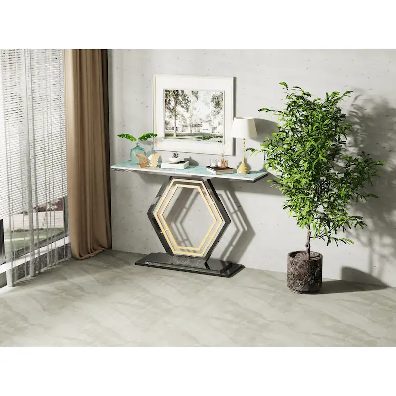 Sintered Stone Console Table with Geometric Base Sofa Table - 47.2x11.8x30.7 inch