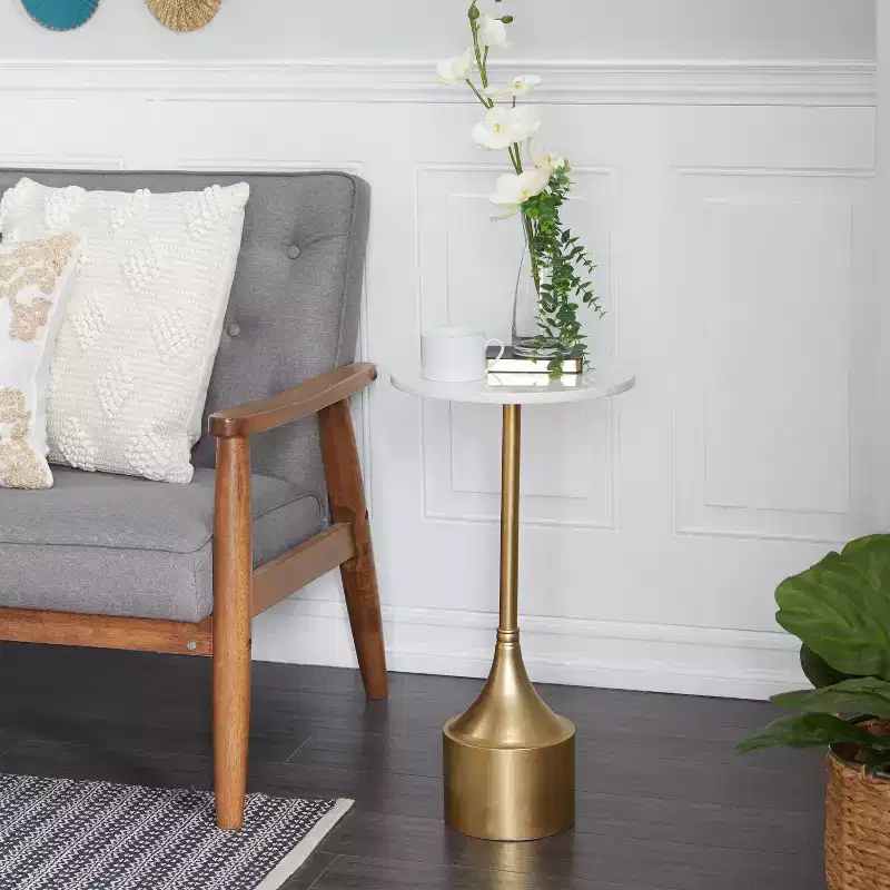 Contemporary Metal and Marble Pedestal Accent Table Gold - Olivia & May