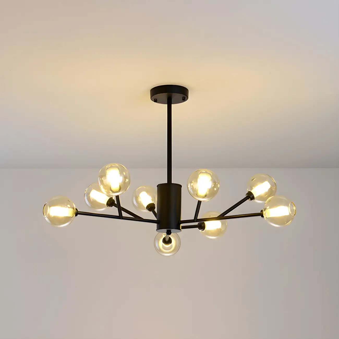 Modern Gold Metal Glass Globe Sputnik Chandelier