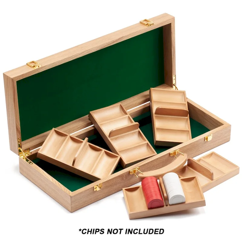 GSE 500pcs Casino Deluxe Wooden Poker Chip Case with 5 Wooden Chip Trays