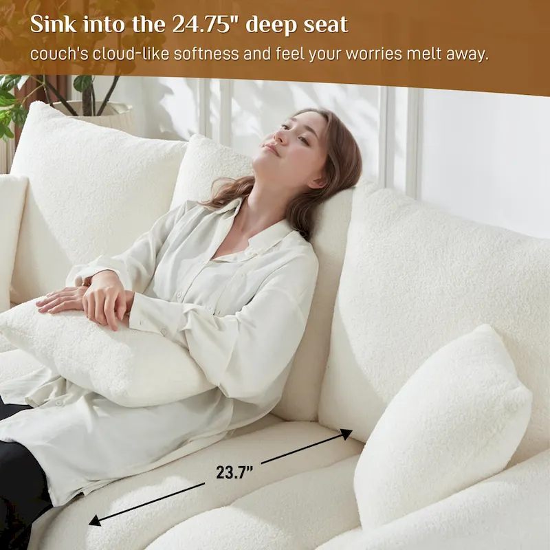 Ouyessir Overstuffed Upholstered Deep Seat Soft Fabric Sofa with 3 Pillows