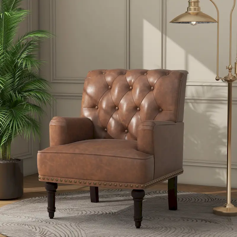 Tufted Vegan Leather Accent Chairs Armchairs with Nailhead Trim