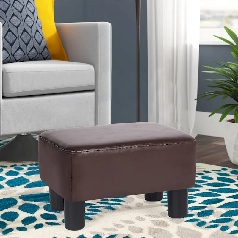 Small Rectangle Footstool PU Leather Ottoman Footrest Modern