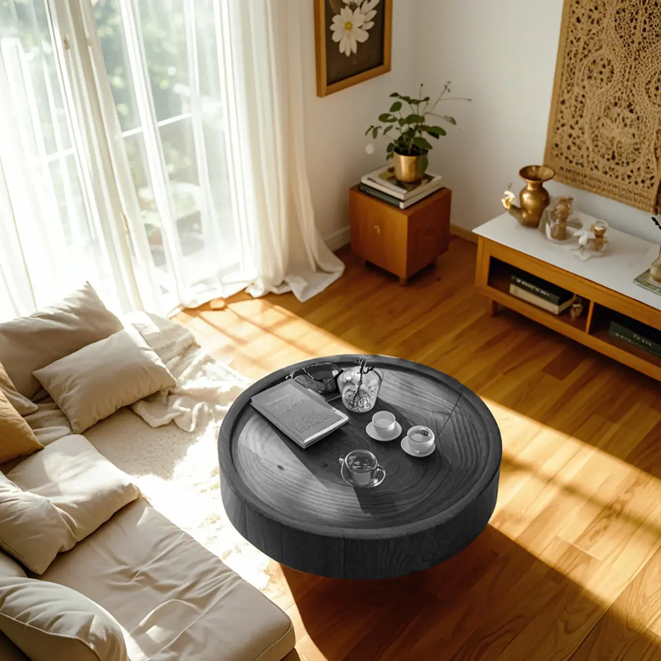 Modern Solid Wooden Black Coffee Table with Unique Design