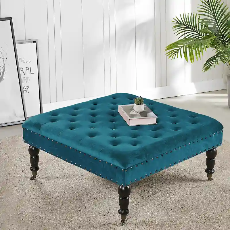 Button-Tufted Round Ottoman – 33 x 33 x 18 Inch