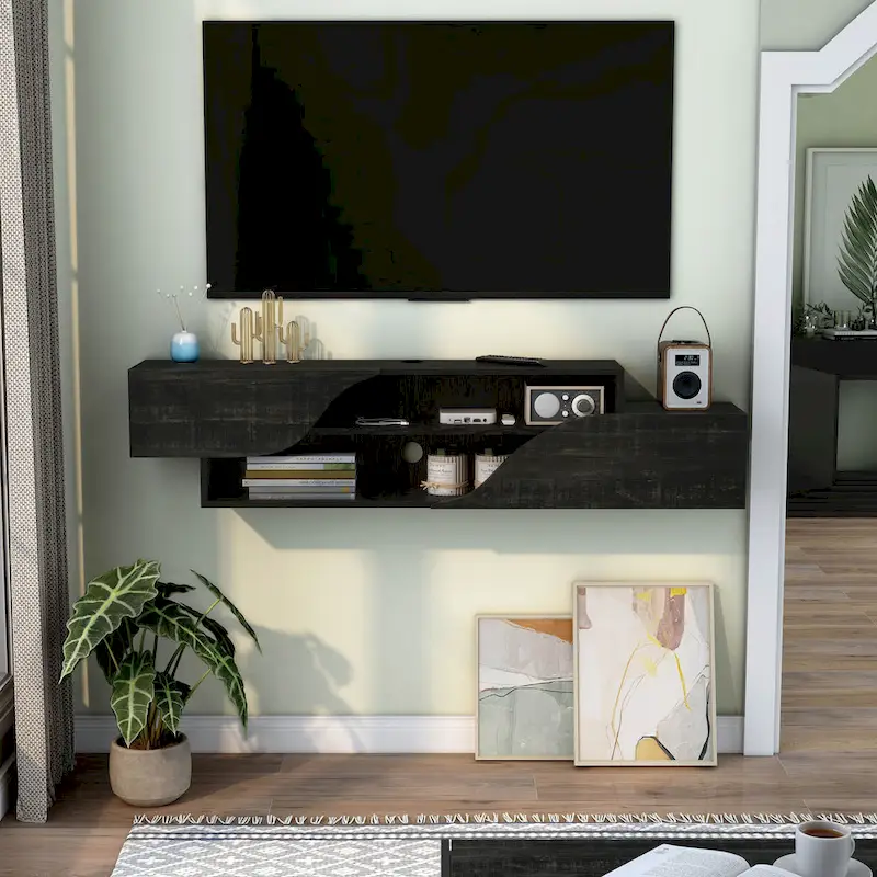 DH BASIC Transitional 59-inch 2-Shelf Floating TV Stand by Denhour