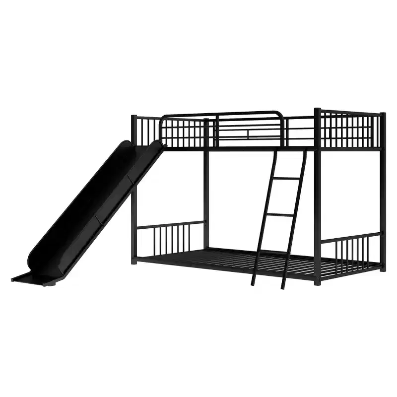 Modern Style Twin over Twin Metal Bunk Bed with Slide, Easy to Assemble