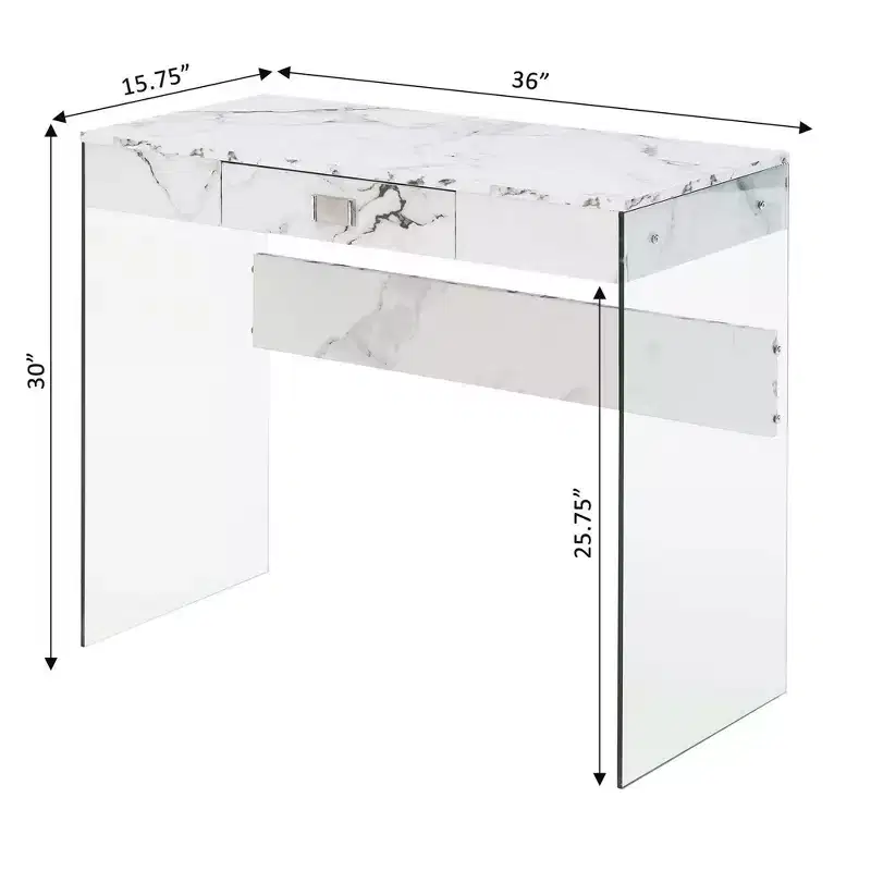36 Breighton Home Uptown Glass Desk with Drawer