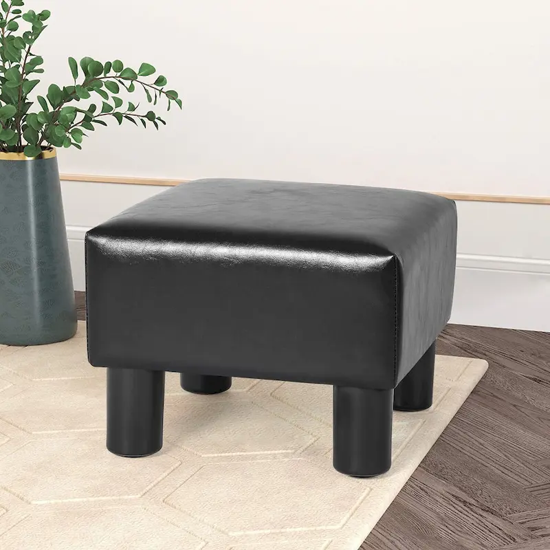 Adeco Footrest Stool Faux Leather Ottoman with Thick Upholstery