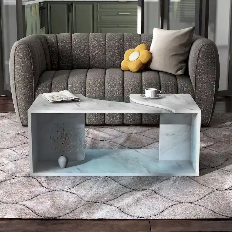 Kobe Modern Faux Marble Veneer Coffee Table with Shelf by Furniture of America