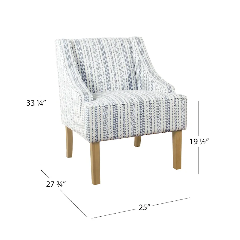 Yolu Accent Chair, Farmhouse Striped Print, Blue and White Polyester