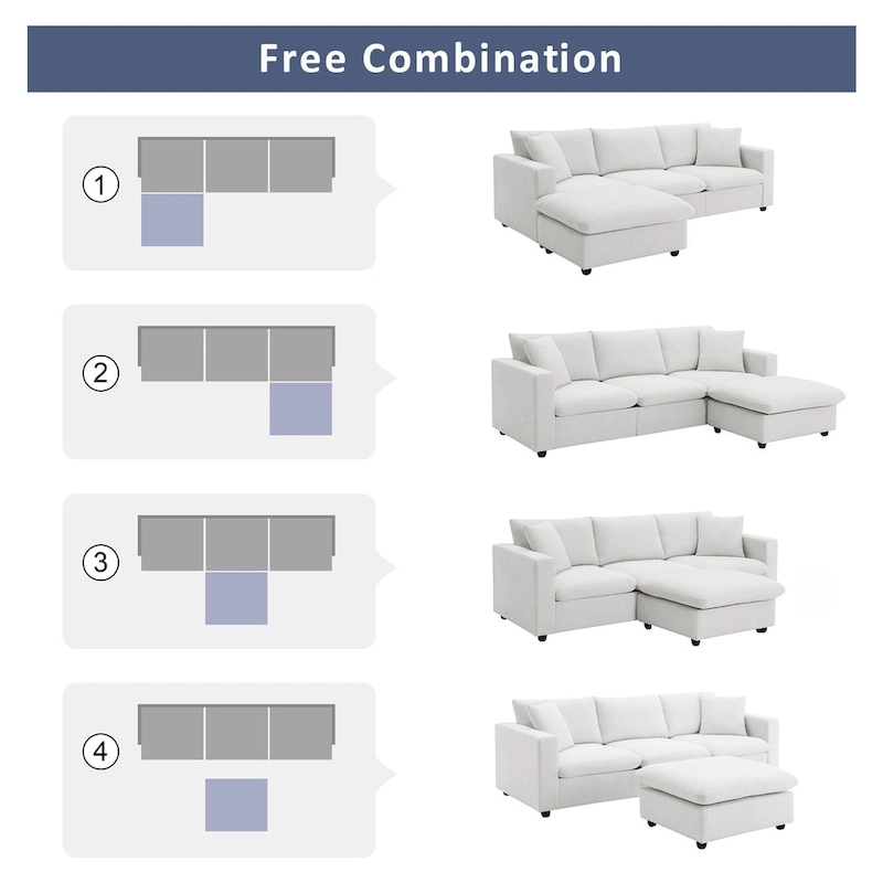 101 L-Shaped Cloud Sectional Sofa with Ottoman & Pocket Springs