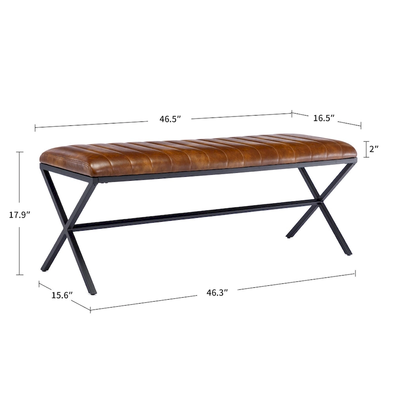 Tufted Faux Leather 46.5 Length Upholstered Dining Bench with Metal X Legs