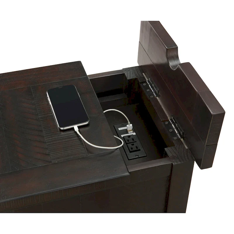 Rustic Solid Wood Chairside End Table with Hidden Charging Station