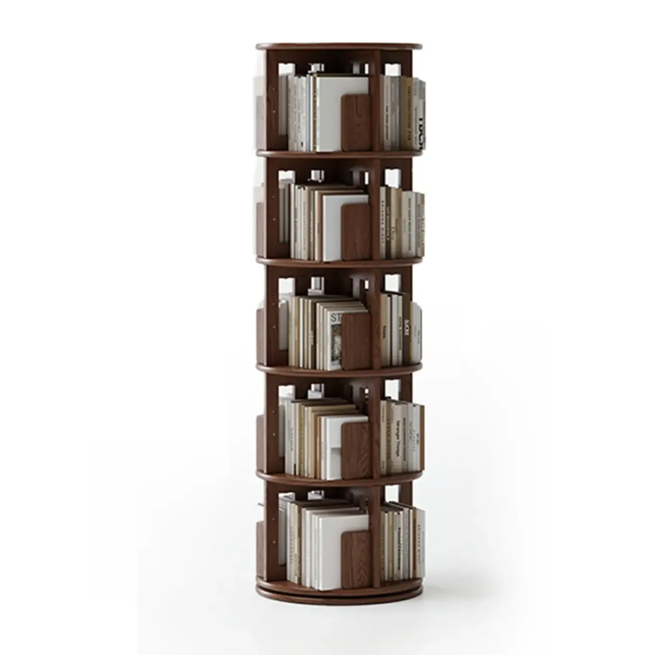 Cylindrical Movable 360° Rotating Wooden Bookshelf with Drawer