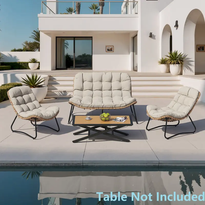 3-Piece Set Outdoor Cushioned Papasan Chairs Set Double Papasan Chair Loveseat with Single Chairs - see picture