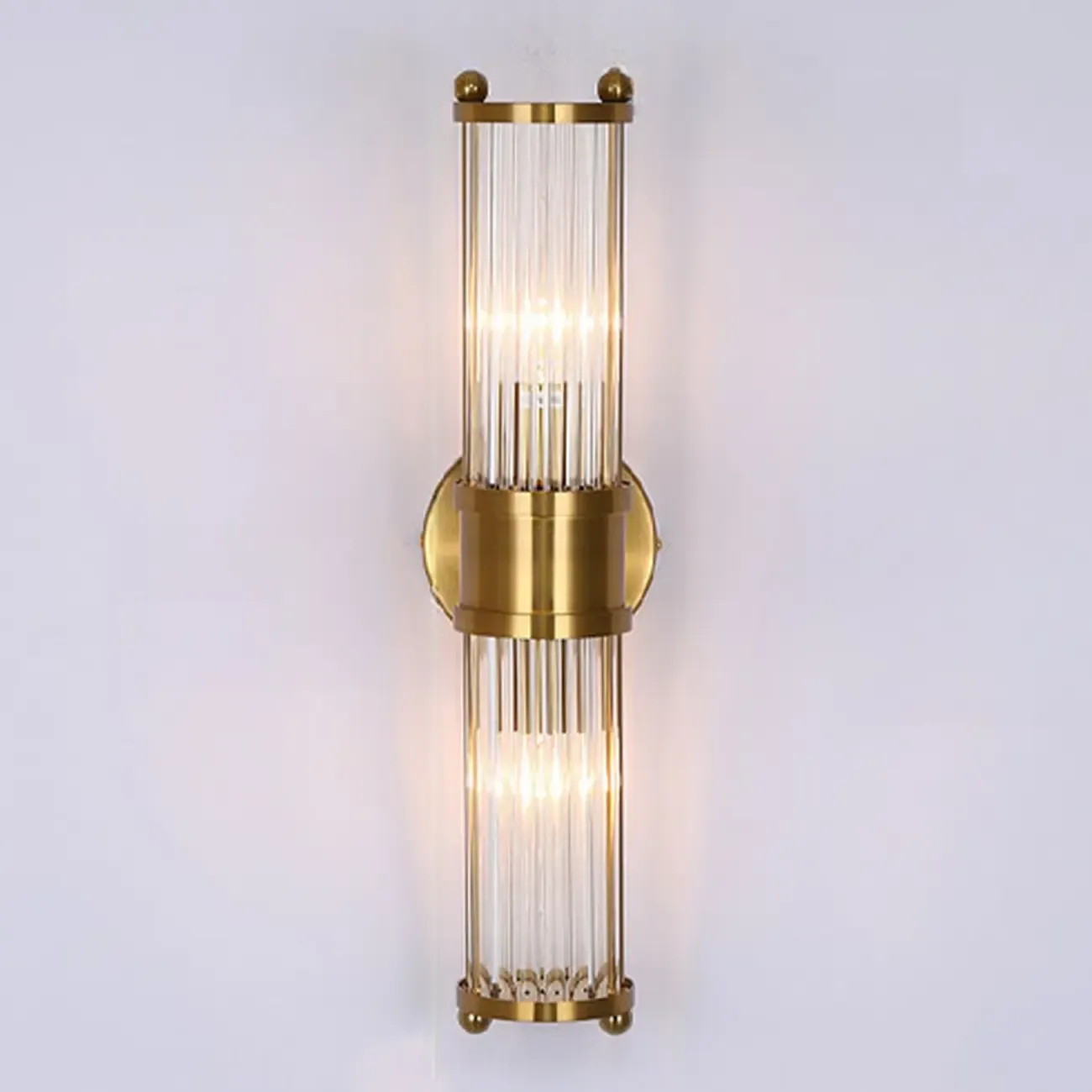 Vertical Brass Glass Cylinder Wall Sconce