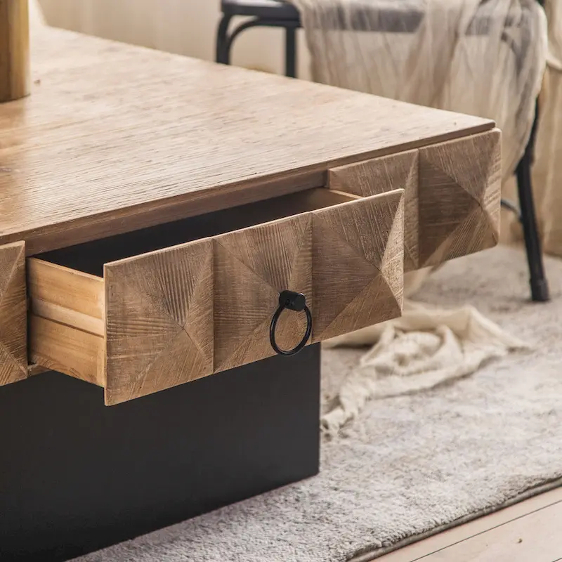 41.73 Square Retro Coffee Table with 2 Drawers