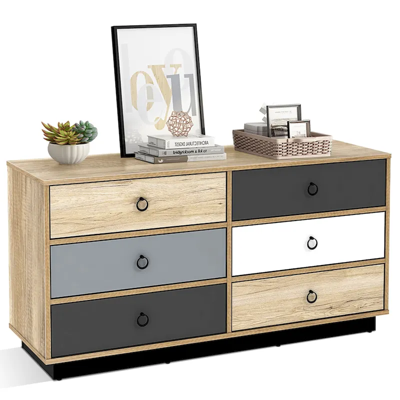 Costway 6 Drawer Double Dresser Accent Storage Tower for Bedroom