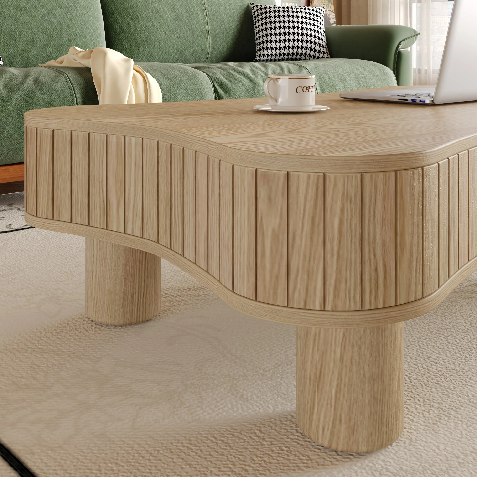 Walker Edison | Curve Design Reeded Lift Top Coffee Table and Desk