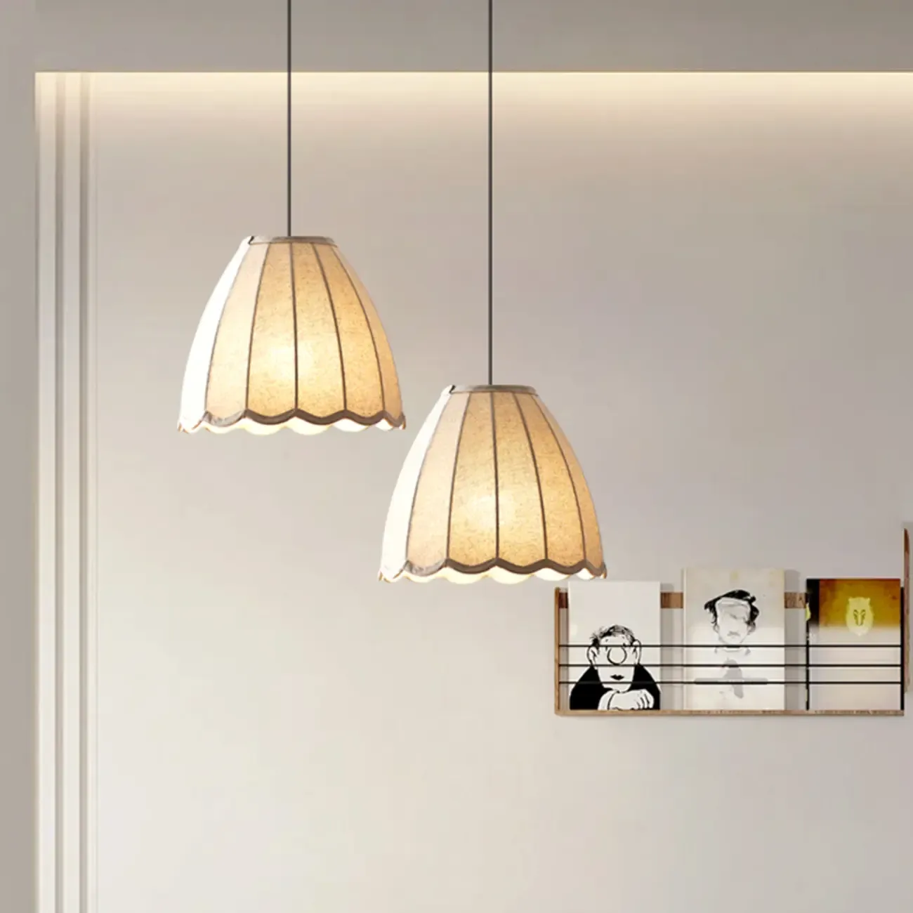 Beige Bell Shaped Fabric Pendant Light Hanging Fixture