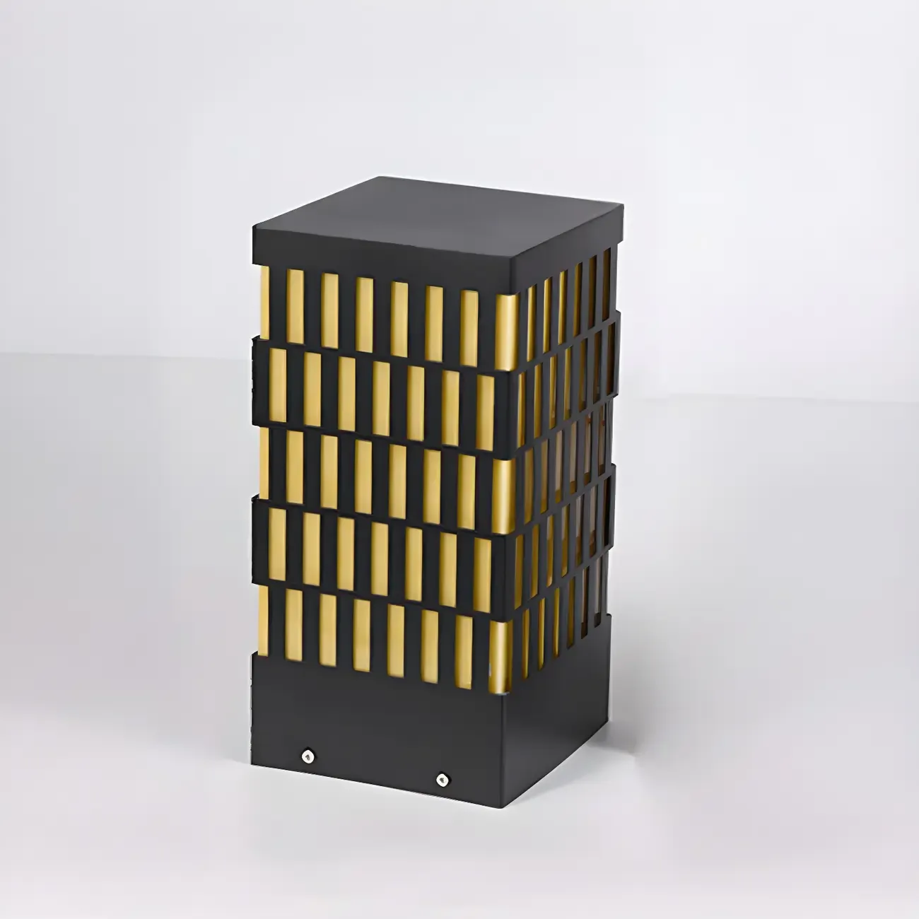 Black Metal Grille Rectangle Warm Light Post Cap Light